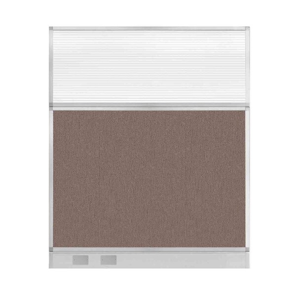 Hush Panel Configurable Cubicle Partition 5' x 6' Latte Fabric Clear Fluted Window w/ Cable Channel